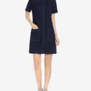 two by vince camuto denim dress TWO by Vince Camuto Dark Wash Stretch Denim Shift Dress XS Soft Comfy Pockets